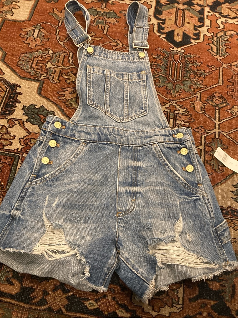 Anthropologie Distressed Light Blue Denim Short Overalls